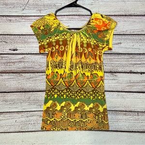 Vintage Via Vai Blouse Shirt Womens Medium Made In USA Floral Colorful Yellow